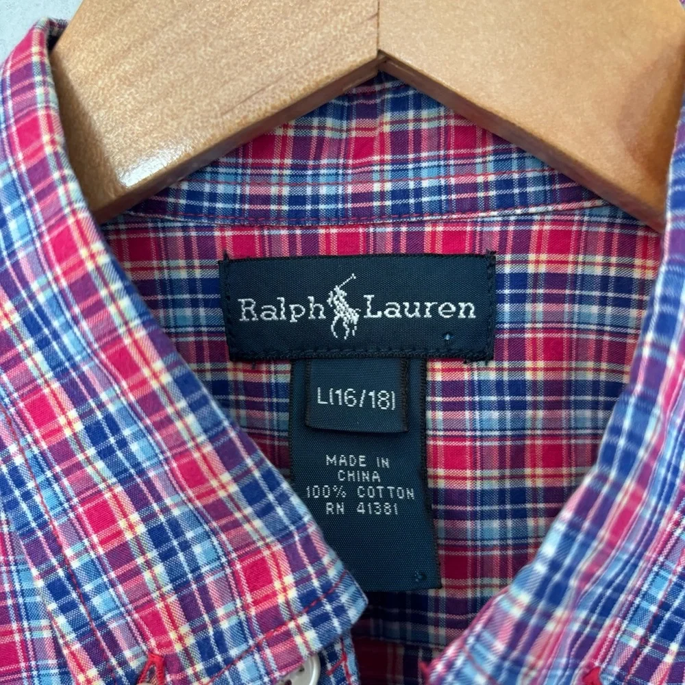 Ralph Lauren Boy’s Short Sleeve Check Button Down Size L 16/18